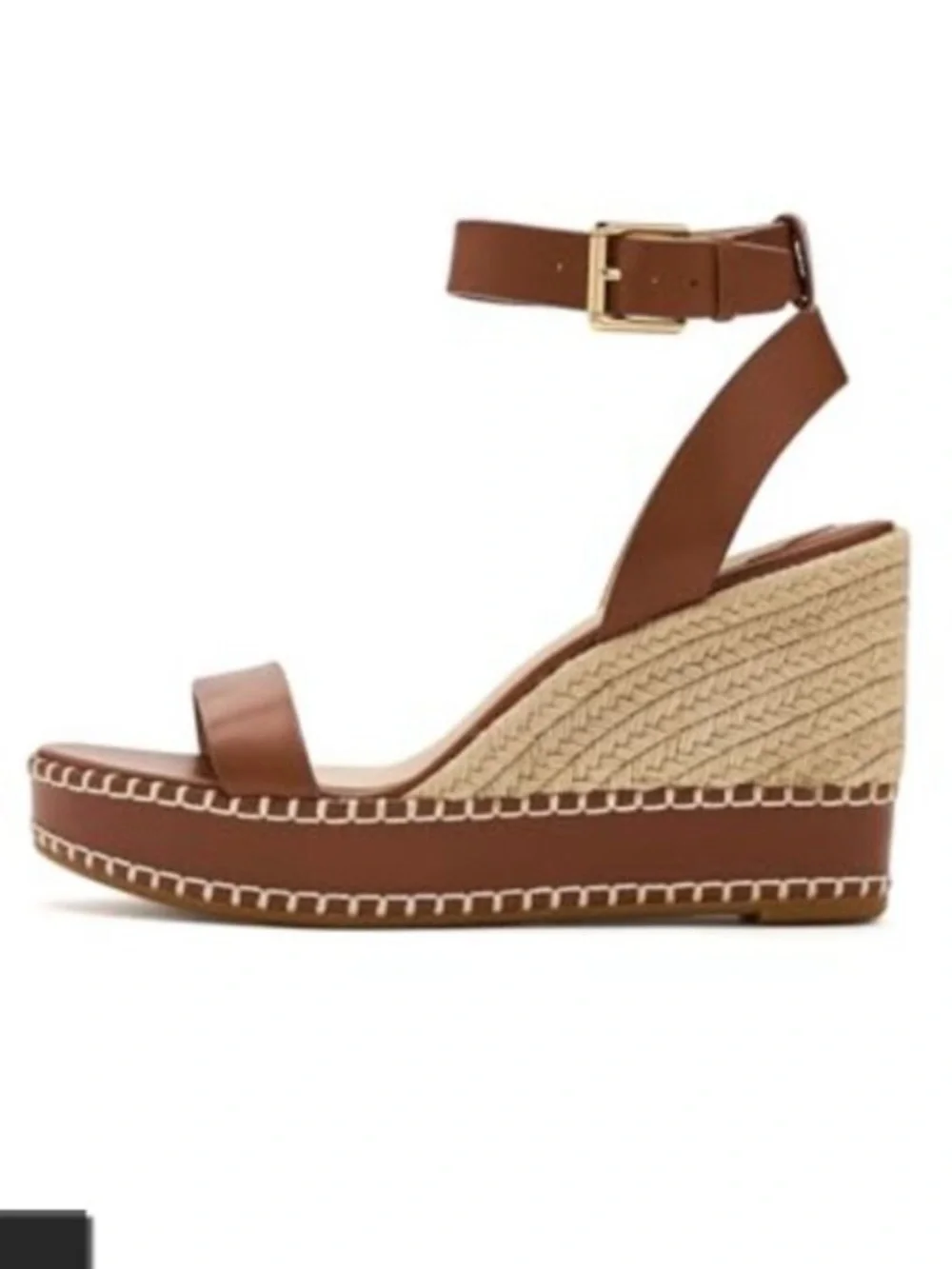 Lauren Ralph Lauren Brown Leather Ankle-Strap Espadrille Wedge